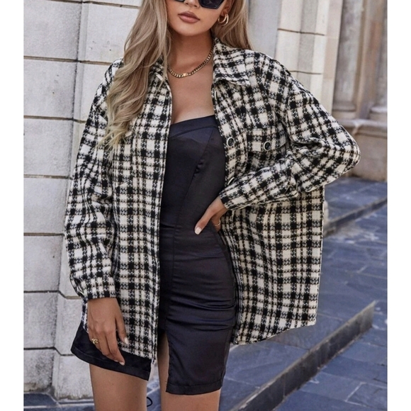 Drop Shoulder Plaid Tweed Pocket Coat - Picture 4 of 12